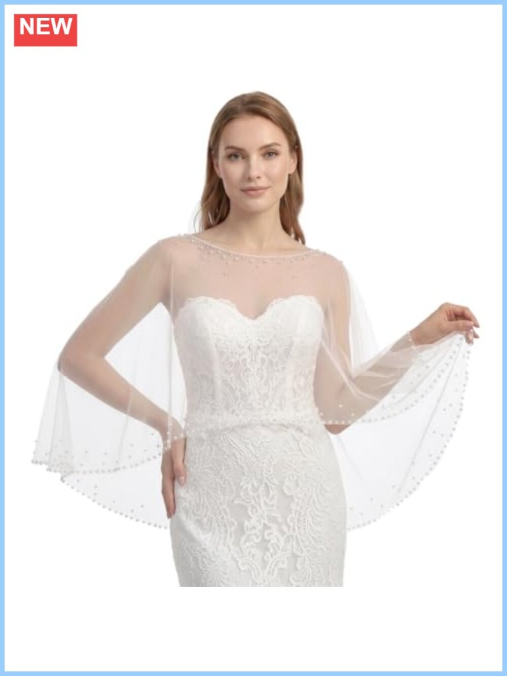 Elegant Tulle Bridal Shawl Wrap Shrug Pearl Rhinestone Wedding Cover Up